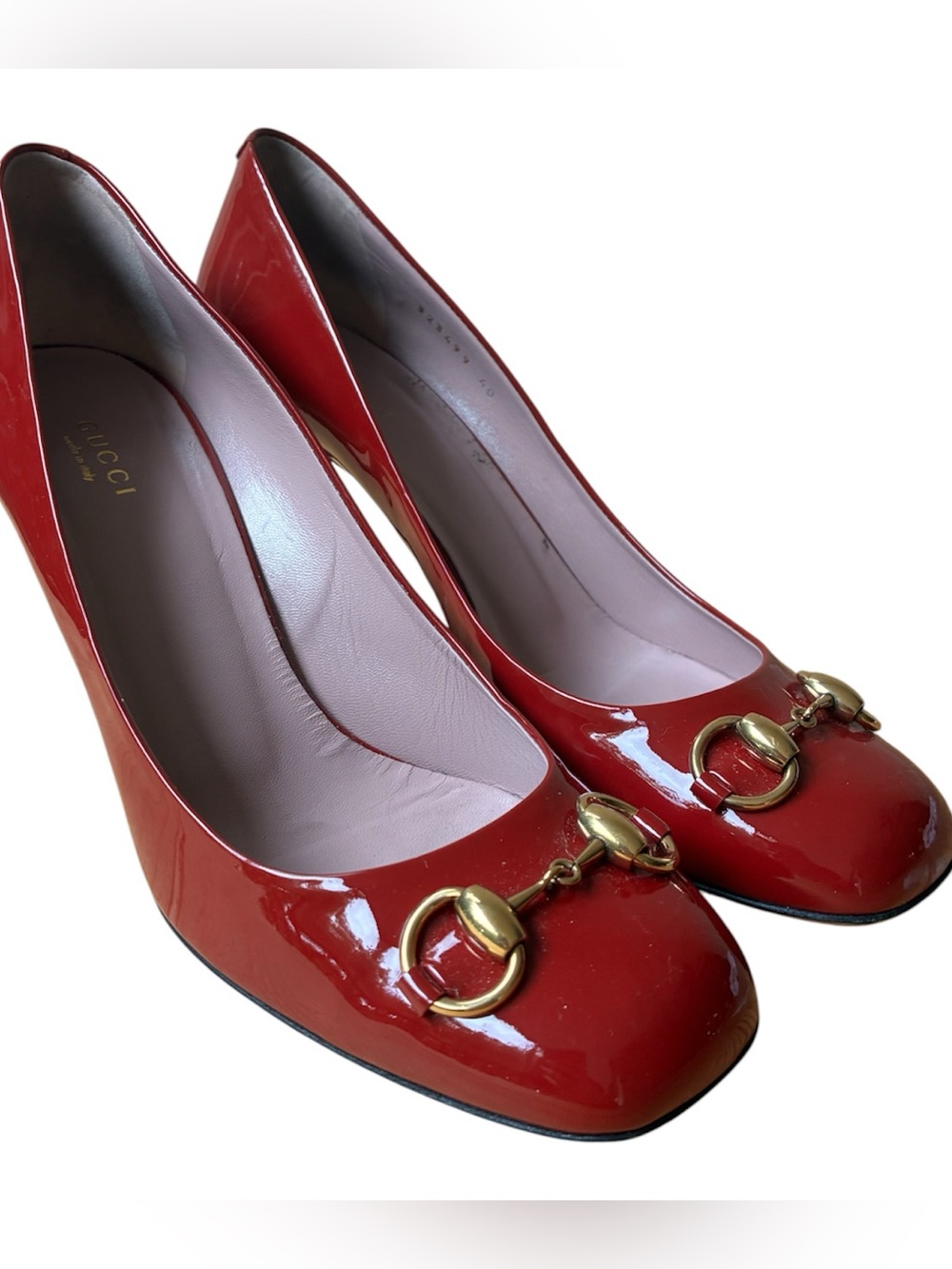 Gucci Red Patent Leather Classic Gold Horsebit Closed Toe Pump Heel Size US 10 - Picture 4 of 15
